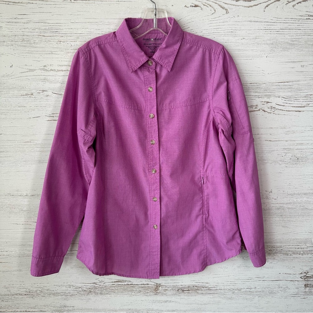 EXOFFICIO BUGS AWAY Insect Shield Vented Button Down Shirt S Pink Camping Hiking